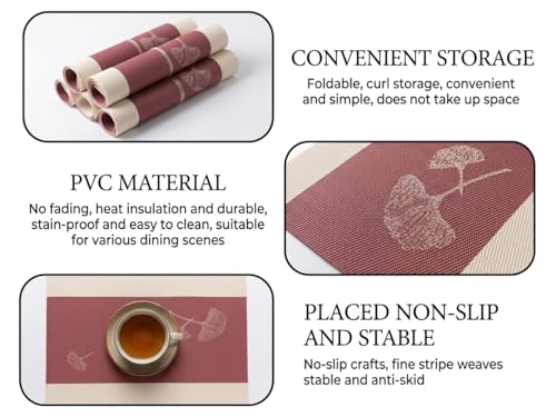 Image of Dribble PVC Placemats Set of 4 | Heat-Resistant, Washable, Waterproof Table Mats | Anti-Slip Dining Table Placemats for Kitchen & Home Decor - 45x30cm, Design - Desert Wine