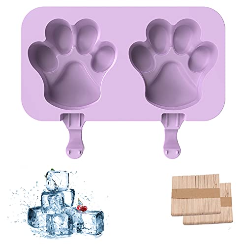 製氷皿 アイストレー 蓋付 パープル 肉球 猫柄 木製アイススティック棒付