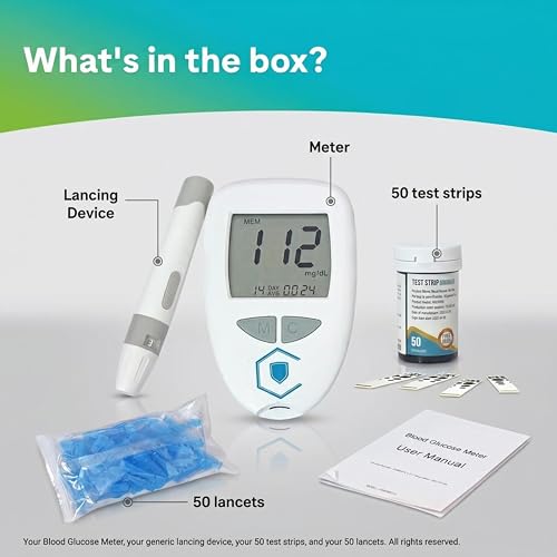 Image of Blood Glucose Monitor Kit with 50 Test Strips & Lancets | Diabetes Sugar Testing Machine | Fast & Accurate Digital Glucometer for Home Use