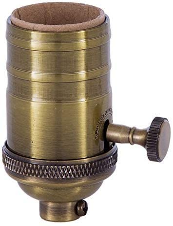 B&P Lamp Heavy Turned Brass Socket with Brass Knob, Antique Brass Finish 3-Way Function, No Uno Thread