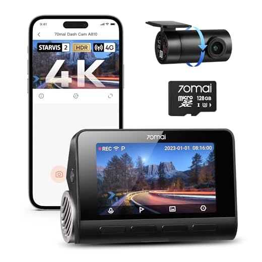 70mai 4K Dashcam A810, HDR Dual-Kanal Dash Cam mit 128GB SD-Karte, Sony STARVIS 2, Night Owl Vision, vorne und hinten 24/7 Parküberwachung, 4G LTE, AI-Sensor, GPS, ADAS, WiFi&App Steuerung