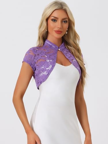Image of Allegra K Women's Lace Cardigan Stand Collar Short Elegant Shrug Open Front Cropped Bolero Cardigan