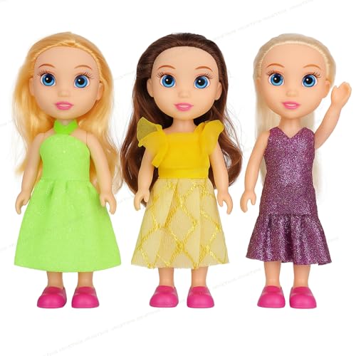Image of SHAKTISM Cuties Doll Set for Kids, Dress DesignBaby Doll Set, 6 Inches, PVC Non-Toxic, Moveable Arms & Legs, Assorted Dresses, Pack of 3