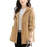 [Ｋａｙｉｙａｓｕ] M~3XL マウンテンパーカー レディース ウィンドブレーカー ブルゾン トレンチコート アウター フード付き ロングコート ロングジャケット 無地 裏地あり 軽量 通気 防風 春 秋 (JP, アルファベット, XL, カーキ)