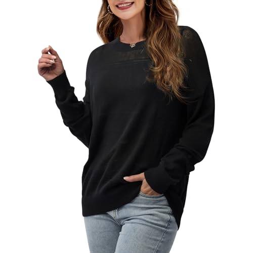 Sanifer Womens Long Sleeve Tops Casual Shirts Lightweight Thin Sweaters Knit Loose Fit Trendy Black Shirts Oversized Slouchy Soft Pullover Sweater Spring L thumb #2