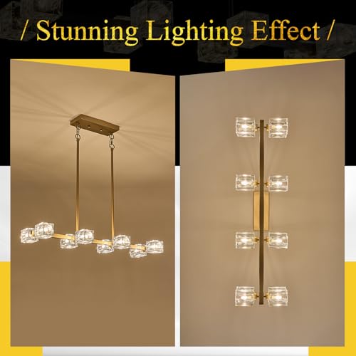 Image of Modern Crystal Chandelier 8-Light Gold Sputnik Ceiling Pendant Lights L 31.5 inch Dining Room Hanging Light Fixture for Kitchen Island Over Table Living Room Bedroom