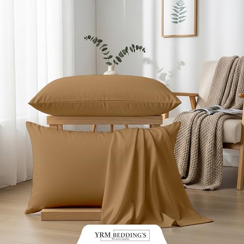 Image of YRM Bedding's - Egyptian Cotton 600TC Pillow Cover | Premium Pillowcases | Luxury Bedding-Export Collection | High Thread Count Durable & Breathable Covers - Beige | [19''x30''] Inches