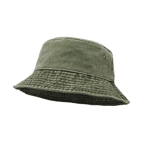 UltraKey Bucket Hat, Wide Brim Washed Denim Cotton Outdoor Sun Hat Flat Top Cap for Fishing Hiking Beach Sports Army Green Cover