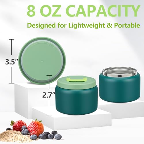 Image of PIQUEBAR Small Lunch Thermo Food Container Stainless Steel,Food for Preschool Travel (Green)