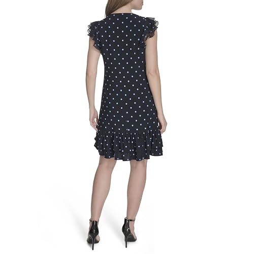 Image of Tommy Hilfiger Women's Sleeveless Crew Neck Double Ruffle Hem Jersey Shift Mini Dress