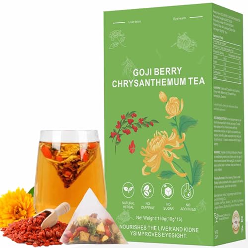 Goji Berry Chrysanthemum Tea, Dandelion Wolfberry Tea for Liver Health, Liver Detox Clear the Liver and Improve Eyesight 150g(1box,15 Bags) (1)