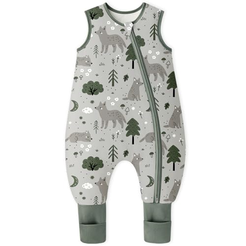 Yoofoss Saco de Dormir para Bébé con Pies Calcetines 1.5 TOG Algodón Todo el año Primavera Otoño Súper transpirable Dormir para Unisex 80 cm Niñas Niños 18 24 Meses
