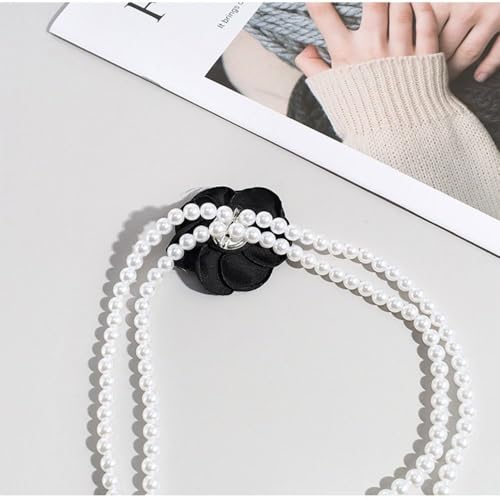 Clothing Supplies Elegant Accessories Dress Decorative Pearl Waist Belts Pearl Waist Chain Camellia Flower Elastic Belt(black)3