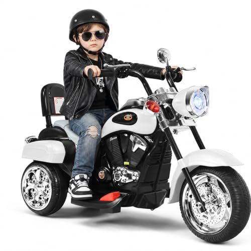 HONEY JOY Kids Motorcycle, 6V Battery Powered Toddler Chopper Motorbike Ride On Toy w/Horn & Headlight, Foot Pedal, 3-Wheel Mini Electric Motorcycle for Kids, Gift for Boys Girls(White) - image 1