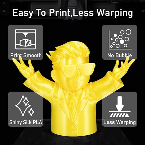 Image of Silk Yellow PLA Satin Shiny 3D Printer Filament, 1.75mm Diameter 1kg Spool 2.2lbs for FDM 3D Printers