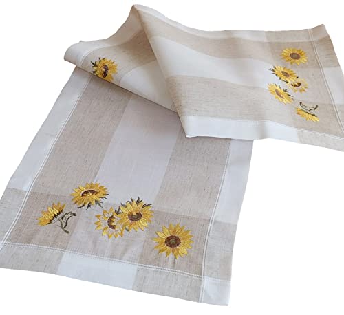 Matches21 - Camino de mesa con diseño de girasoles, color beige, bordado, 1 unidad, 40 x 140 cm, aspecto de lino Cover