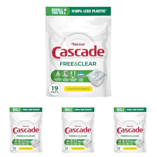 Image of Cascade Free & Clear Dishwasher Pods, Dishwasher Detergent, Dish Detergent Soap, Lemon Essence, 19 Count (Pack of 4)