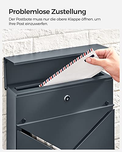 SONGMICS Brievenbus, V-vormig kijkvenster, wandbrievenbus, met slot en deksel, krantenvak, eenvoudig te installeren… - Afbeelding 5