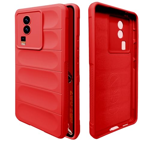 Image of A rtistque Liquid Silicone Stripes Back Cover Case for iQOO Neo 7 5G / iQOO Neo 7 Pro 5G | with Camera Protection | with Inner Fabric | Anti Slip Grip | AirBag Case - Red