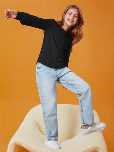 Image of Haloumoning Girls Puff Long Sleeve Shirts Fall Tops 5-14Y | Casual,Solid Color,Crewneck, Soft, Tunic Tops Blouse,Kids Long Sleeve T Shirt,,Fashion Clothes