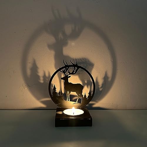 Reindeer Tealight Candle Holders Decorative Metal Deer Tea Light Holders Xmas Reindeer Candle Holders Table Centerpiece Farmhouse Fireplace Mantel Stag Gift for Xmas(#2)
