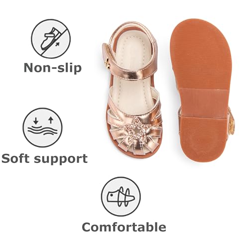 Image of THEE BRON Toddler Girls Closed-Toe Sandals Sweet Retro Cutout Summer Dress Shoes