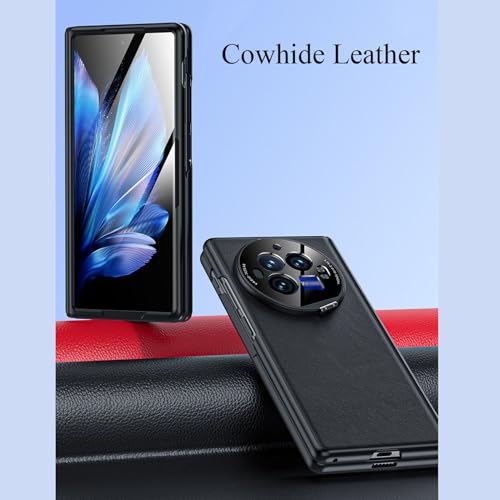 AXUEQIN Case for Vivo X Fold 3/3 Pro, Real Leather Case with Screen Protector Kickstand Camera Protection All-Inclusive Shockproof Case (forXFold3,Black)