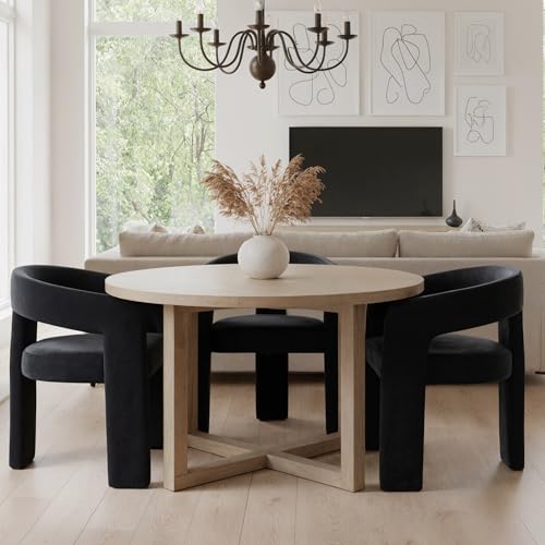 Image of HNY Modern Barrel Kitchen & Dining Room Chairs Set of 2, Velvet Upholstered Accent Chairs with Arm, 18.5'' Wide Side Armchair Vanity Chairs for Living Room Bedroom Makeup Small Spaces, Black