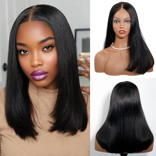 MSCICI 14" Glueless Long Bob Wig Human Hair, Upgraded 2x6