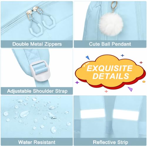 Image of School Backpack for Teen Girls, Cute College Back Pack Women, Kids Backpack | Middle Students School BookBag for Girls, 15.6 Inch Laptop Bag Travel Back Pack, Light Blue