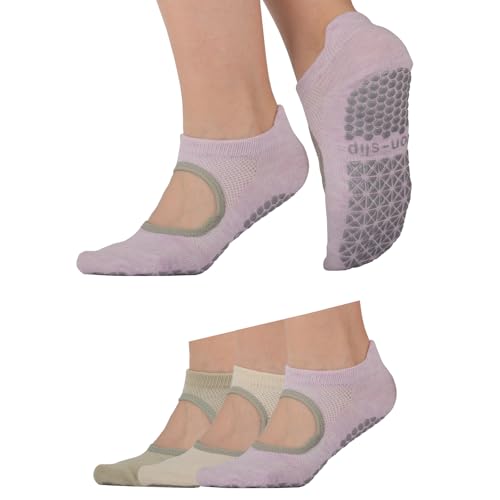 Image of Pilates Socks with Grips for Womens Athletic Gym Yoga Barre Dance Non Slip Skid Socks with Hole Cut
