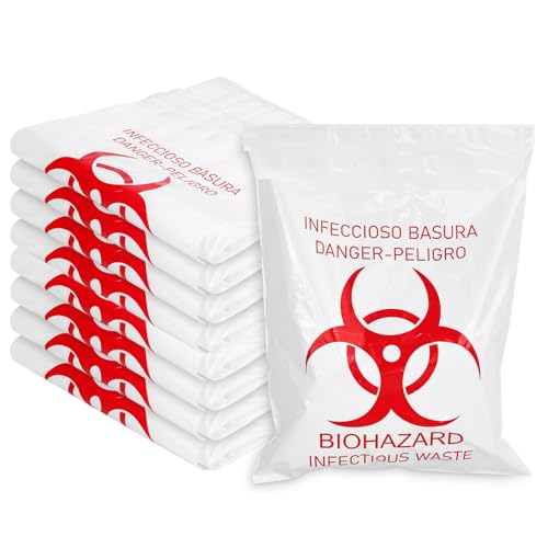 Image of Small Biohazard Bag Pasteable Biohazard Waste Container Pack of 100 Pastabl Red Biohazard Symbol Trash Bags Pastable for Hospitals Laboratories Tattoo Parlours Beauty Shops