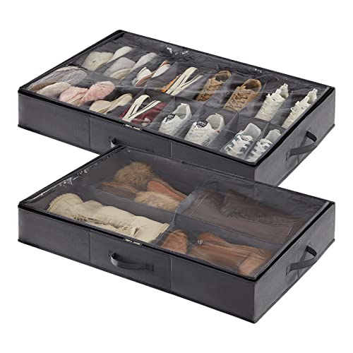 Lifewit 2 Packs Under Bed Shoe Storage Organizer, Fit 16 Pairs Of Shoes And 4 Boots, Foldable Shoe Rack Organizer Container With Reinforced Handle And Clear Cover For Women's And Men's Shoes #TOP8