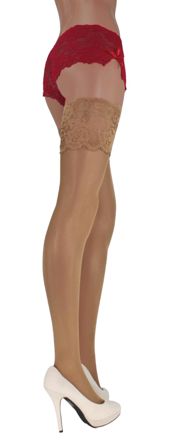 JUST BEAUTY TOUCH 13cm Deep Lace Top Sheer Hold-ups-stockings 15 Denier Hold-Ups
