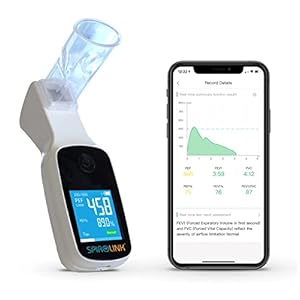 CMI Health SpiroLink – Smart Peak Flow Meter – Portable Pulmonary Function Test, Pocket Spirometer – Long Lifespan, Durable – for Asthma, COPD, Musicians, Smokers, Athletes, and More