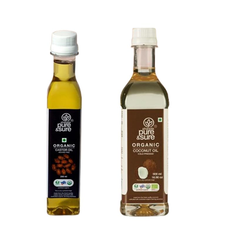 Pure & Sure Combo Pack Of Organic Castor Oil-250ML + Organic Coconut Oil-500ML