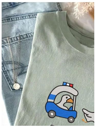 Girl's Cartoon Duck Graphic Cute Shirts Short Sleeve Crew Neck Kawaii T Shirts3