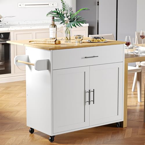 SIMPLE ESPACIO Isla de Cocina Móvil Multifuncional con Ruedas - Abatible,Organizador Integrado Gabinetes,Cajones,Especiero,Toallero Mesa Auxiliar,Almacenamiento Compacto Color de...