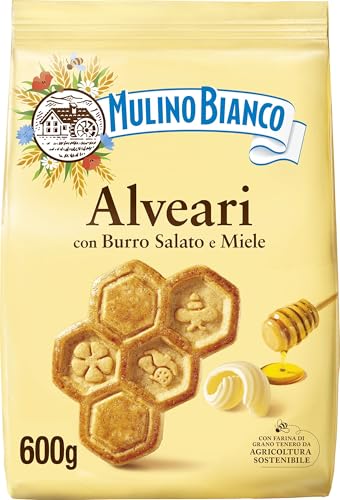 Mulino Bianco Biscotti Frollini Alveari con Burro Salato e Miele, Senza Olio di Palma, Colazione Ricca di Gusto, Confezione 600 g