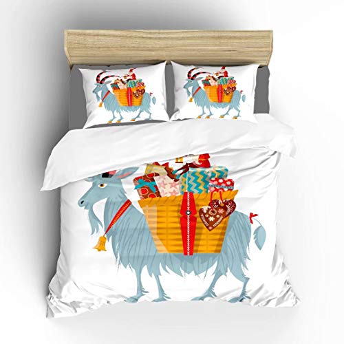 Scandinavian Christmas Gnome & Yule Goat Bedding Set, Twin