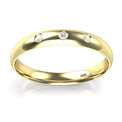 10K White/Yellow/Rose Gold 3 Diamond 3MM Dome Wedding Anniversary Band Ring2