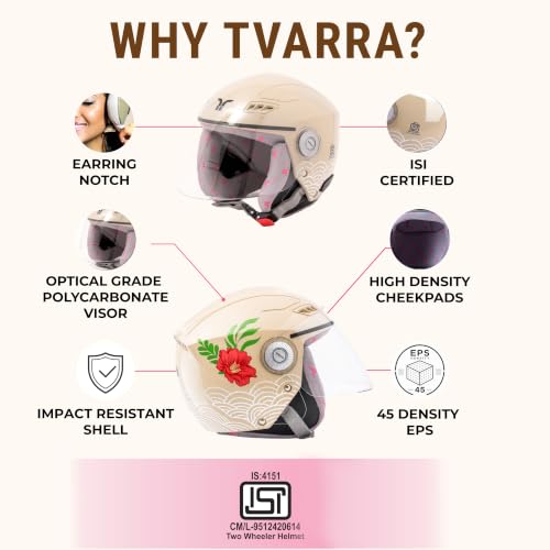 Image of TVARRA Lilt Women's Open Face Helmet for Scooty | Lightweight 750g | Stylish Designer Half Face Helmet with Clear Visor | Designed for Ladies & Girls | ISI Certified (Sandy Beige,S)