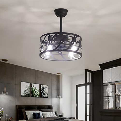 Ventilateur de plafond de chambre silencieux contre la chaleur nocturne avec lampes rétro noir