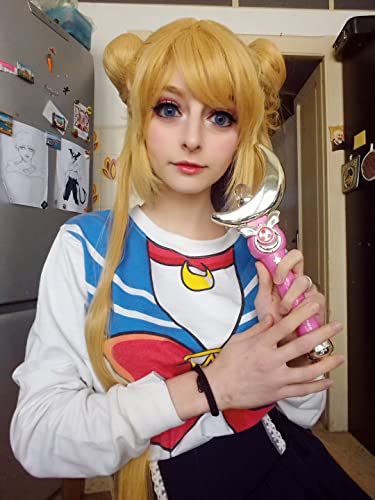 Probeauty Tsukino Usagi Costume Wig Long Light Blonde Ponytails Cosplay Wig With Undetachable Buns #TOP5