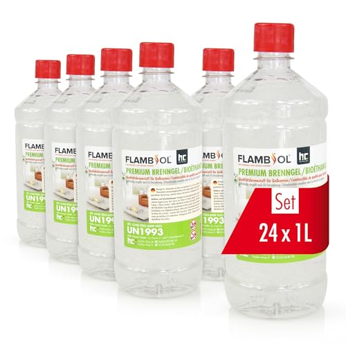 FLAMBIOL® Bioéthanol Premium en Gel (24 x 1 L) – Combustible Longue Durée, Idéal pour Cheminées d'Intérieur et d'Extérieur – Formule Améliorée et Écologique, Fabriqué en Allemagne