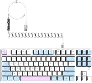 MAMBASNAKE AK873 Wired Hot Swappable Mechanical Keyboard, Coiled Cable, 22 RGB Backlit, Classic 3 Color PBT Floating Keycaps, 87% Keyboard with Detachable Magnet Cover, Custom DIY Keyboard, TKL