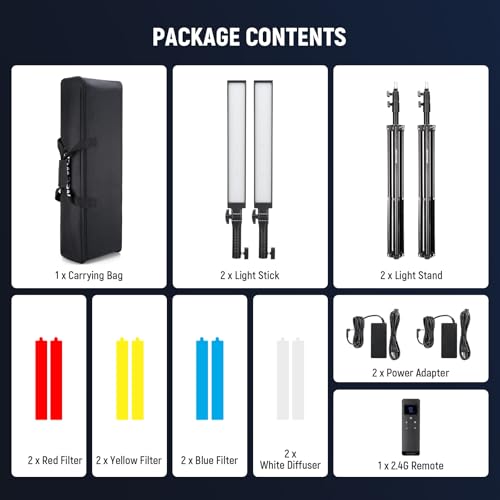NEEWER Handheld 2.4G LED Video Light Stick Kit, Upgraded 40W Dimmable 3200K-5600K CRI97 with Stands/Filters/Carry Bag for Gaming Photography YouTube TikTok Video Recording, BH20B Ultra by NEEWER - Used condition - Image 9