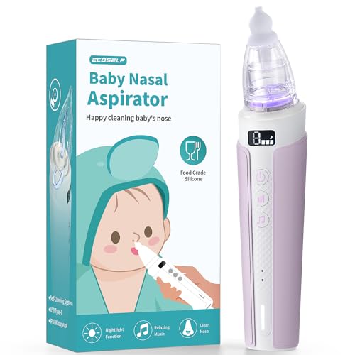 Image of Nasal Aspirator for Baby, ECOSELF Self-Cleaning Electric Babies Nose Sucker, Automatic 5L Flow Nose Aspirator with IPX6 Waterproof, 3 Suction Levels, Pause Music & 8 Lights Infant Booger Sucker