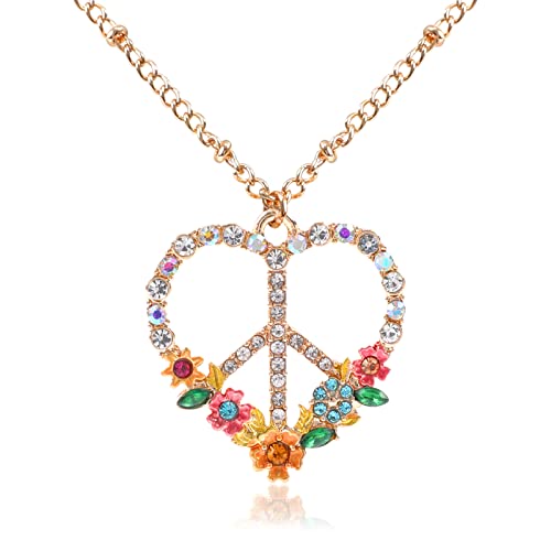 Peace Sign Heart CZ New Beginnings Lotus Necklace for Women, Heart Pendant Necklaces Flower Diamond Zirconia Love Necklace, Silver Rose Gold Chain Birthday Valentines Day Jewelry Gifts