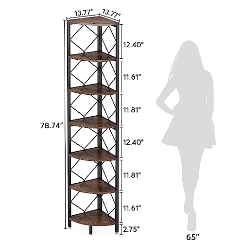 Tribesigns 7-Tier Corner Shelf, 78.7” Extra Tall Corner Bookcase, Industrial Slim Corner Bookshelf for Small Narrow Space, Wood Corner Shelf Stand Storage Rack for Living Room, Home Office - Thumbnail 2